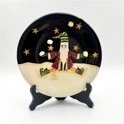 "Plato bolas de nieve Becca Barton Midnight Santa 8"" estrellas certificado internacional" Foto 1 de 4