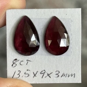 8ct 13.5x9x3mm 2pc Lot Fine Rose Cut Rhodolite Garnet Teardrop Cabochon Gems - Picture 1 of 11