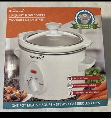 Olla de cocción lenta Brentwood 1,5 cuartos blanca NUEVA Foto 1 de 4