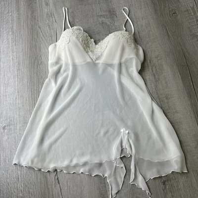 Linea Donatella Women's Ivory Bridal Sexy Beaded Sheer Midi Night Gown XL Bra - Image 1 of 4