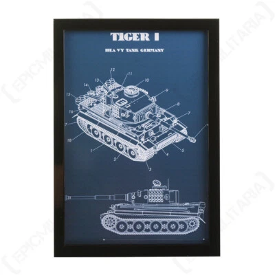 German Tiger 1 Tank Framed Blueprint - Picture WW2 Military Army New Gift - Image 1 of 4