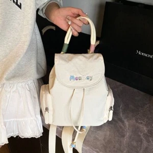 Solid Color Students School Bag Letter Embroidery Shoulder Bag Travel - Picture 1 of 15