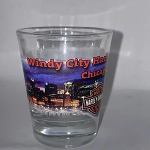 Harley-Davidson Windy City Chicago IL Shot Glass Clear 2.5” Tall Barware Gift - Picture 1 of 6