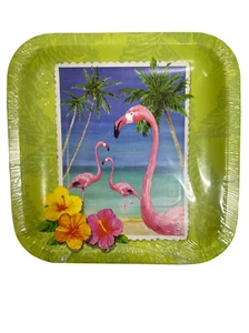 Tropical Vacation Bird Beach Summer Luau Beach Party 7" Square Dessert Plates - Picture 1 of 1