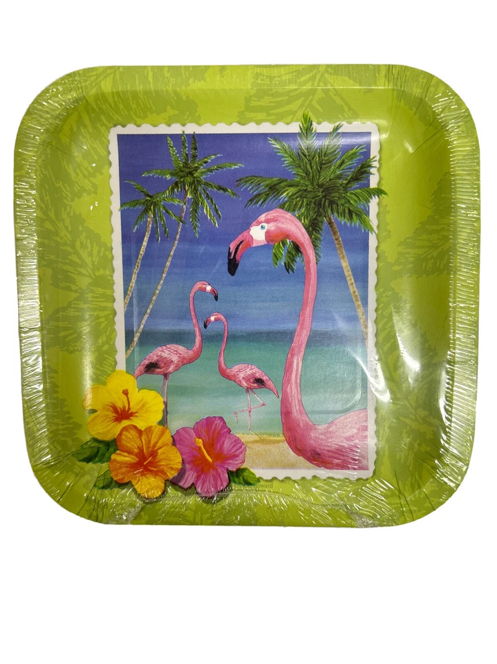 Tropical Vacation Bird Beach Summer Luau Beach Party 7" Square Dessert Plates - Image 1 of 1