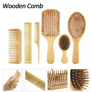 Bamboo Wooden Hair Brush Massage Comb Scalp Massager for Hair Growth Anti-static - Picture 1 of 32