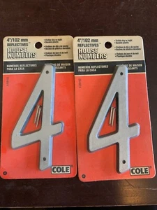 4" REFLECTIVE HOUSE NUMBERS Lot x2pks number '4' plastic Cole 03-6074 New 249009 - Picture 1 of 3