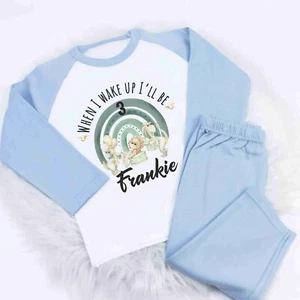 When i wake up i'll be Personalised DINOSAUR 1 PJ'S /short sets Set Toddler Kids - Picture 1 of 7