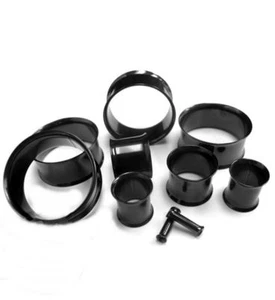 PAR-Negro Titanio IP Doble Acampanado Túneles Oreja Calibre 16mm/5/8" - Imagen 1 de 3
