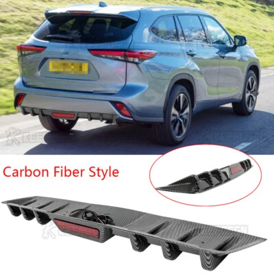Carbon Fiber Rear Diffuser Bumper Spoiler Lip w/LED Light For Toyota Highlander - Image 1 of 4