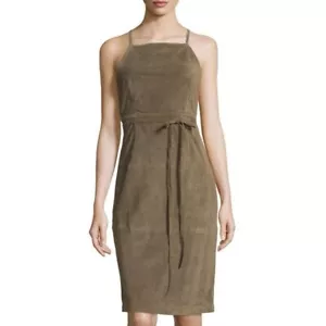Vestido midi de gamuza Theory Lilita marrón oliva espalda abierta sin espalda talla 2 - Imagen 1 de 13