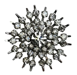 Vintage Clear Rhinestone Burst Round Brooch Pin - Picture 1 of 11