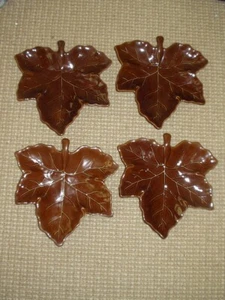 4 Pottery Barn Harvest Leaf Brown/Golden Salad Luncheon Dessert Plate Maple Fall - Picture 1 of 2