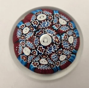 Murano Millefiori Art Glass Paperweight Blue Red White Concentric Design 3" - Picture 1 of 10