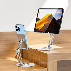 Cell Phone Stand with 360° Rotating Base Metal Phone Bracket Holder for Desk - Photo 1 sur 18