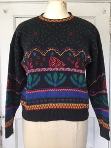 Pullover Loft New York Damen schwarz Blumen Sweater Medium hergestellt in den USA - Bild 1 von 3