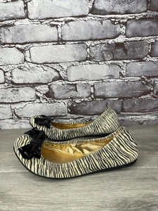 Kate Spade Zebra Print Ivory Black Stripe Patent Bow Ballet Flats Women Sz 8M US - Picture 1 of 24