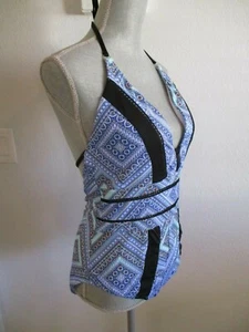 NUEVO CON ETIQUETAS TRAJE DE BAÑO LEILANI AZUL CACHEMIRA ESTAMPADO GEOMÉTRICO DE UNA PIEZA PRECIO DE VENTA SUGERIDO POR EL FABRICANTE $98.00 - Imagen 1 de 9