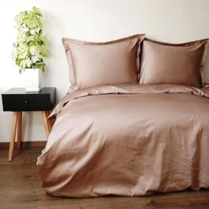 Soft Duvet Cover Set 3 Pc Brown Cream Egyptian Cotton Sateen Single Double King - Picture 1 of 4