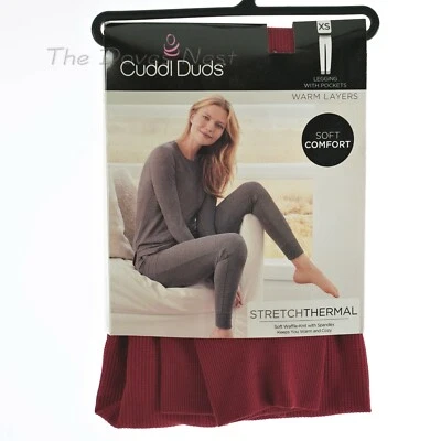 CUDDL DUDS Mujer X-Pequeño Cálido Capas ROJO ELÁSTICO TÉRMICO LEGGING con BOLSILLOS Foto 1 de 4