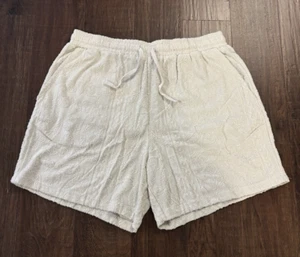 Forever 21 Cream Paisley Textured Pocketed Drawstring 5" Shorts Mens Size Large - Picture 1 of 13