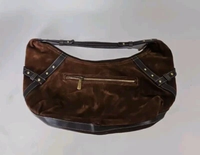 NEW MAXX NEW YORK HANDBAG PURSE BROWN LEATHER SUEDE 2 BAG CHARMS ♡ 17" X 9" - Image 1 of 4