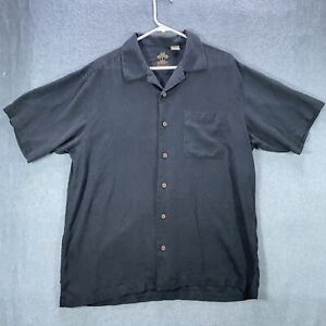 ARROW Hawaiian Camp Washable Silk Shirt Short Sleeve Men's Size L Black Textured