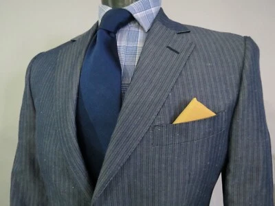 NUEVO SIN ETIQUETAS Ermenegildo Zegna Z Zegna carbón pizarra rayas algodón lino abrigo deportivo 38R Foto 1 de 4