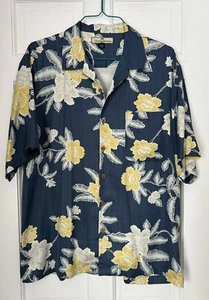 Tommy Bahama Blue Hawaiian Floral Shirt Tropical Caribbean Short Sleeve Mens L - Picture 1 of 6