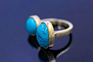 Retro Style Brass Ring Simulated Turquoise Stone Tribal Ring Jewelry Size US"7 - Picture 1 of 4