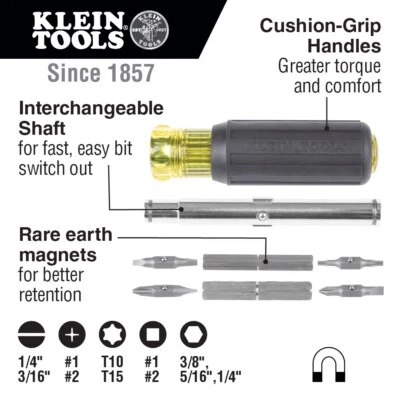 Klein Tools 32500MAG Magnetic Multi-Bit Driver / Nut Driver, 11-in-1 Multi-Tool - Image 1 of 4