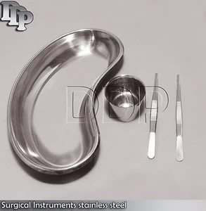 Surgical stainless steel cup and two forceps Kidney tray Instruments, DS-642 - Picture 1 of 2