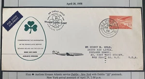1958 Dublin Ireland First transatlantic flight Cover to New York USA aerlite FFC - Picture 1 of 3