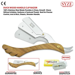 Navaja de afeitar clásica de barbero corte recto garganta afeitado pato mango de madera SYZE - Imagen 1 de 1