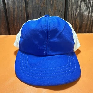 Vintage Youth Trucker Hat Baseball Cap Blue Mesh Made in USA XS Old 70s 80s Vtg - Picture 1 of 12