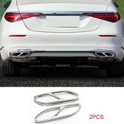 Silver Titanium Rear Exhaust Muffler Tip Tail Pipe For Benz S-Class 2021-2022 2X - Image 1 of 4