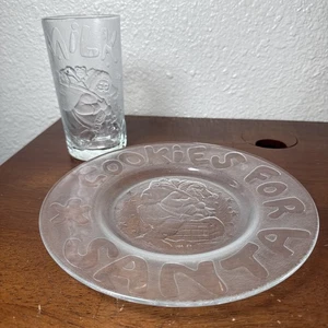 Princess House Weihnachten Santa Cookies & Milch Glas Becher Teller Set Vintage geätzt - Bild 1 von 16