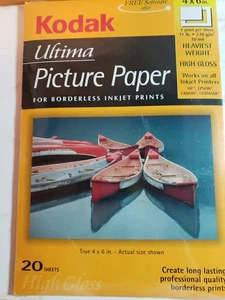 Kodak Ultima Picture Paper Borderless 4" x 6" - 20 Sheets High Gloss, Sealed - Picture 1 of 7