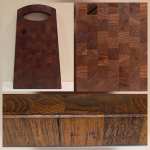 Vintage End Grain Block Cheese Cutting Board Denmark Danish 15" X 8" X .75" MCM - Picture 1 of 11
