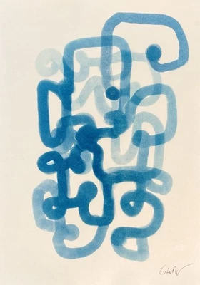 Monochrome Abstrait Cyanotype original signé GARV 42x30 cm Abstraction Abstract - Photo 1/2