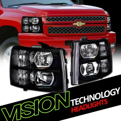 Blk Headlights Headlamps Parking Turn Signal Lamps Nb For 07-14 Chevy Silverado - Image 1 of 2
