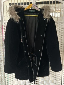 Ralph Lauren schwarz Samt Seide Kunstfell Cinched Jacke Parka Mantel Gr. Medium - Bild 1 von 6