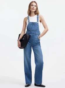 Madewell Wide Leg Boho Artsy Art Hippie Denim Overalls Noreen Medium Wash Blue 6 - Picture 1 of 10