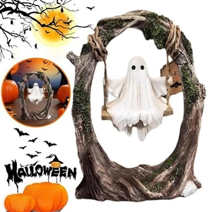 Schaukelnder Geist auf Baumschaukel - kreative süße gruselige Halloween Wohndeko - Bild 1 von 15