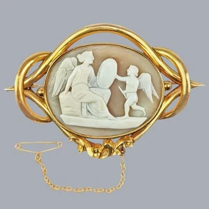 Broche camafeo victoriano oro 9ct Nike Diosa de la Victoria montaje grande en desplazamiento - Imagen 1 de 8