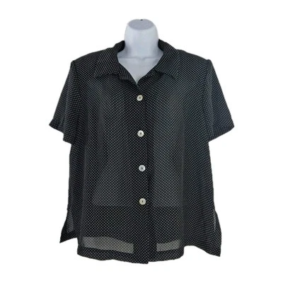 Винтажный 80-х/90-х Maggie London черный белый горошек блузка наплечные подушечки L чистый швабра - Изображение 1 из 4