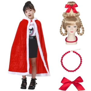 4 Stck. Cindy Lou Who Gewand Umhang mit Kapuze Perücke Halskette Schleife Weihnachten Mrs Santa Cla... - Bild 1 von 7