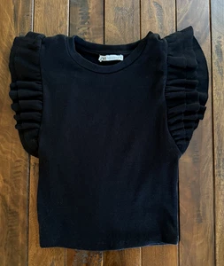 ZARA schwarzes Strick ärmelloses Lagenlook Rüschen Flatter Tank Top Shirt Gr. Medium M - Bild 1 von 1