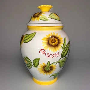 Nonni’s Biscotti Hand-painted Sunflowers  10” Tall Ceramic Cookie Jar VGC - Picture 1 of 10