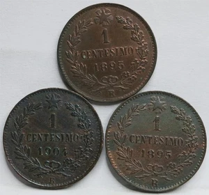 ITALIA Lotto 3x 1 Centesimo 1895 1904 Roma AU UNC Re Umberto Corona Bronzo #P09 - Foto 1 di 6